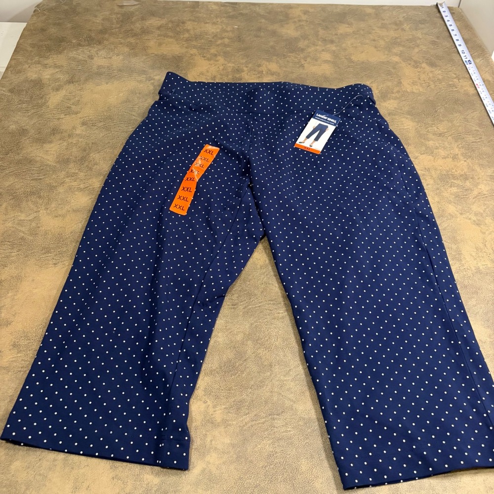 Lands End Capri Pants Womens XXL Navy Polka Dot Shore Stretch Knit 1761859